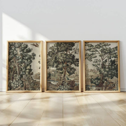 Green Tapestry Trees Set of Three Art Prints