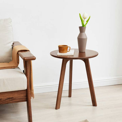 Mid-Century Round Wooden Side Table with Tapered Legs