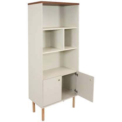 Mid-Century Modern 5-Shelf Bookshelf with Storage Cabinet