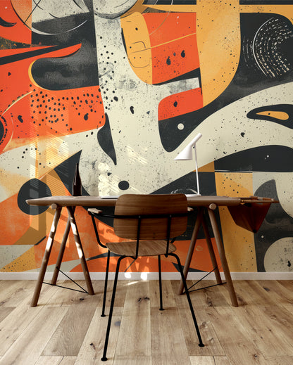 Dynamic Abstract Harmony black red yellow earthy peel and stick wallpaper