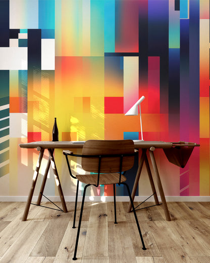 Radiant Geometric Fusion vibrant kaleidoscope peel and stick wallpaper mural