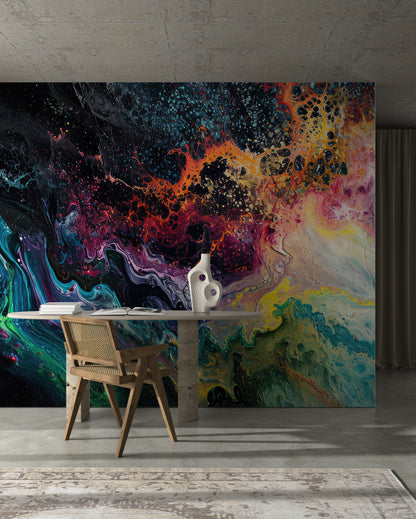 Celestial Energy Burst galaxy nebula purple teal gold peel and stick wallpaper