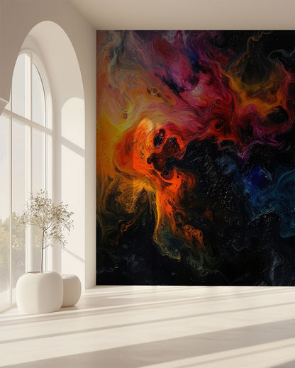 Galactic Energy Flow cosmic swirl red orange blue removable wallpaper mural