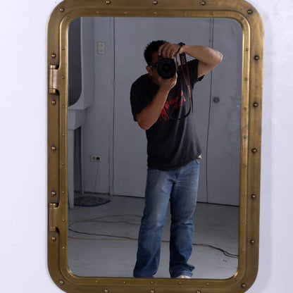 34"x24" Rectangular Porthole Mirror Antique Brass Finish