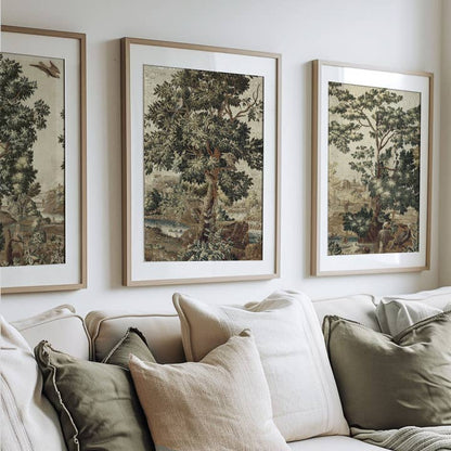 Green Tapestry Trees Set of Three Art Prints