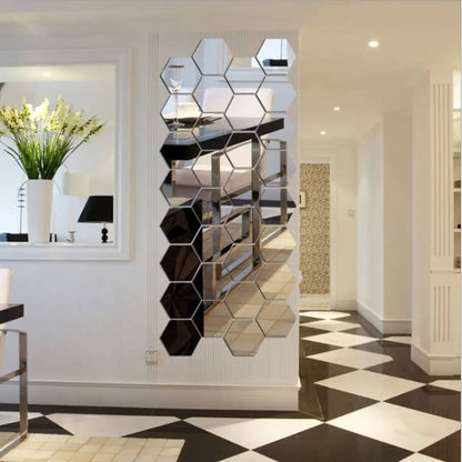 Hexagon Mirror Wall Sticker 12-Piece Set
