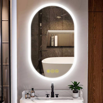20x32" Oval Frameless Led Anti-Fog Dimmable Bathroom Mirror