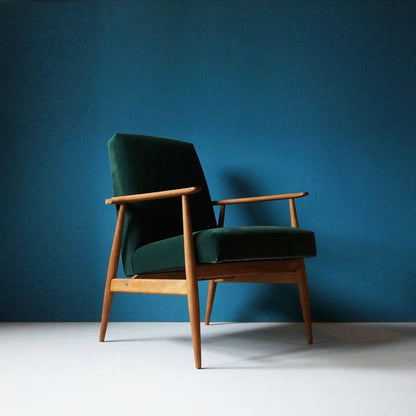 Vintage Armchair from Mid Century, Green Velvet Upholstery,
