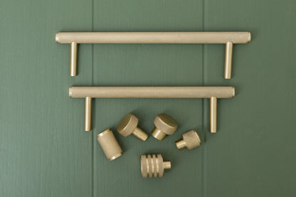 Apidae Solid Brass Knurled Pull Handles & Knobs - Satin Bras