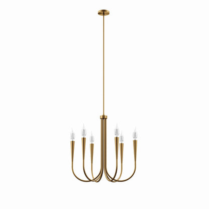 Satin Brass Arc chandelier, 6-light gold modern dining room fixture