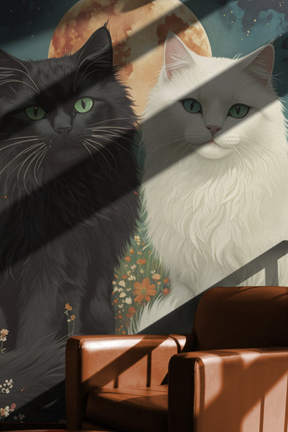 Les compagnons félins au clair de lune