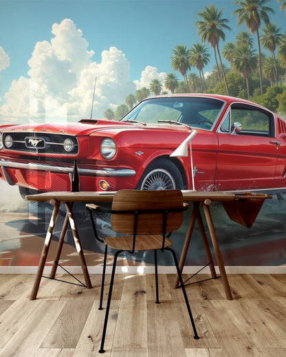 Palm Studded Mustang Dreams classic car tropical removable wallpaper mural