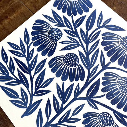 Garden Series: Navy Echinacea Risograph Art Print