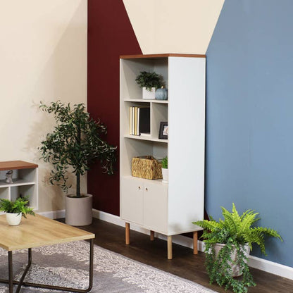 Mid-Century Modern 5-Shelf Bookshelf with Storage Cabinet