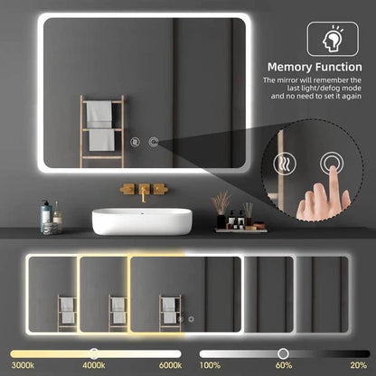 Led Vanity Bathroom Mirror Anti-Fog Wall-Mount (3 Sizes)