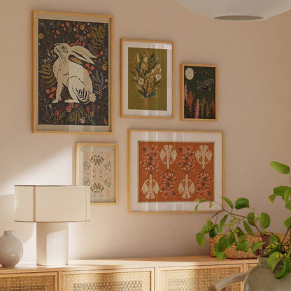 "Night Watch" Colorful Owl Art Print Mid Century Retro Moon