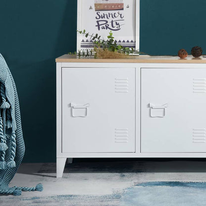 Industrial Metal Storage Cabinet with Wood Top-White/Black