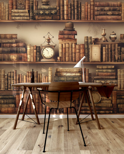 Timeless Vintage Library Charm sophisticated bookshelf removable wallpaper