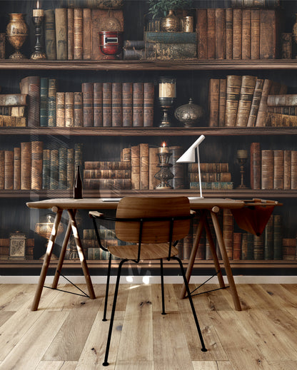 Vintage Library Serenity leather bound books removable wallpaper mural