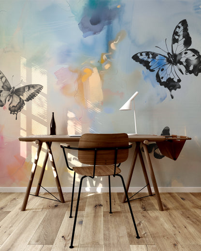 Ethereal Butterfly Dreams watercolor pastel blue removable wallpaper