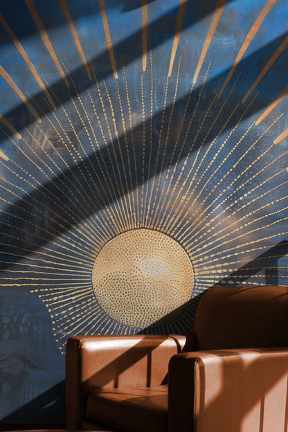 Luminous Solar Elegance golden sunburst celestial removable wallpaper