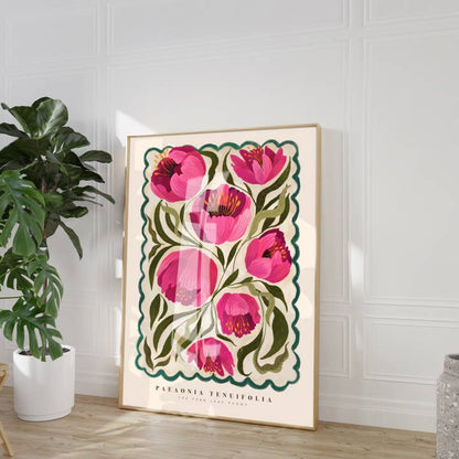 Summer Peony, Art Print, Neutral Print, Hand Drawn, Quirky
