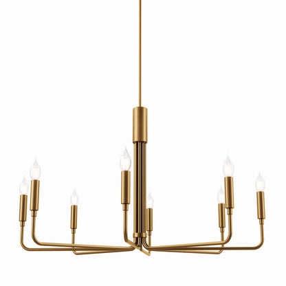 Satin Brass Revival chandelier, 8-light gold finish dining room light