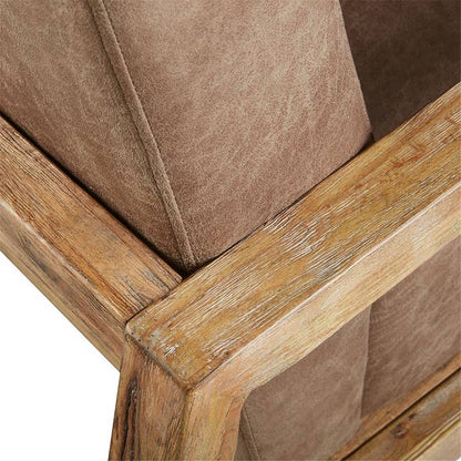 Mid Century Modern Wood Leather Living Room Accent Chair