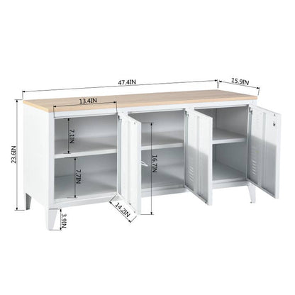 Industrial Metal Storage Cabinet with Wood Top-White/Black