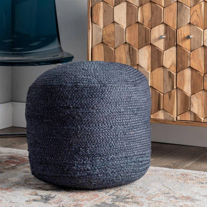 Bristol Braided Solid Jute Filled Ottoman Pouf