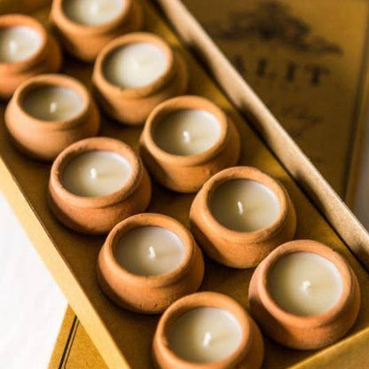 Handmade Terracotta Beeswax Tea Light Candles - Box of 10