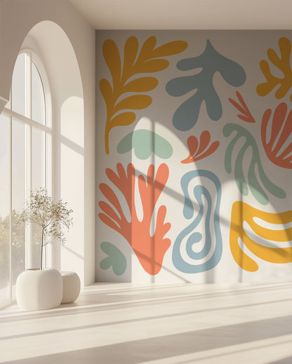 Joyful Botanical Whimsy vibrant multicolor abstract peel and stick wallpaper