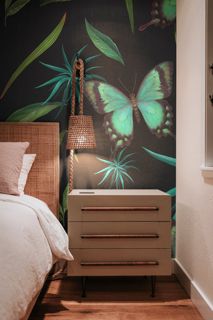 Tropical Midnight Glow with Butterflies
