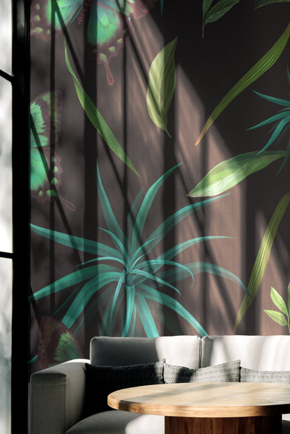 Tropical Midnight Glow with Butterflies