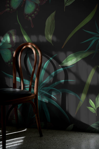 Tropical Midnight Glow with Butterflies