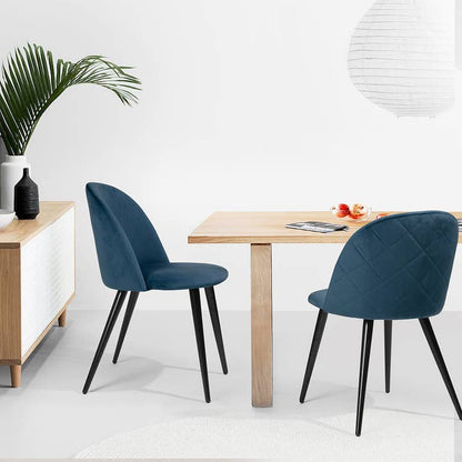 Modern Velvet Dining Chair - Navy Blue with Black Legs