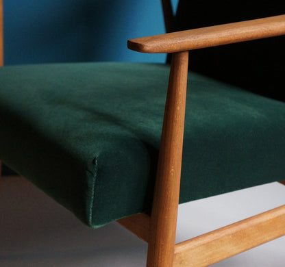Vintage Armchair from Mid Century, Green Velvet Upholstery,