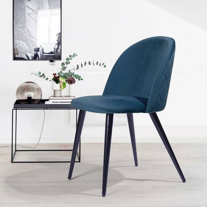 Modern Velvet Dining Chair - Navy Blue with Black Legs