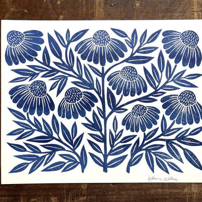 Garden Series: Navy Echinacea Risograph Art Print