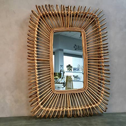 Handwoven Cane Mirror