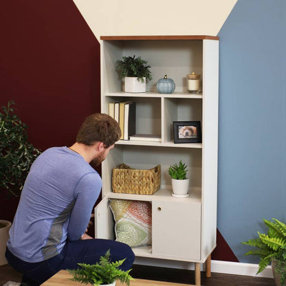 Mid-Century Modern 5-Shelf Bookshelf with Storage Cabinet