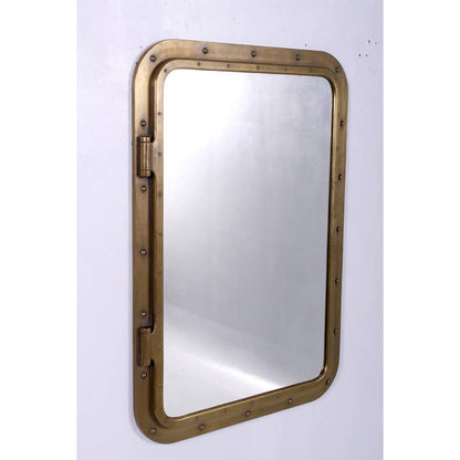 34"x24" Rectangular Porthole Mirror Antique Brass Finish