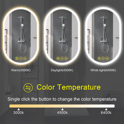 20x32" Oval Frameless Led Anti-Fog Dimmable Bathroom Mirror