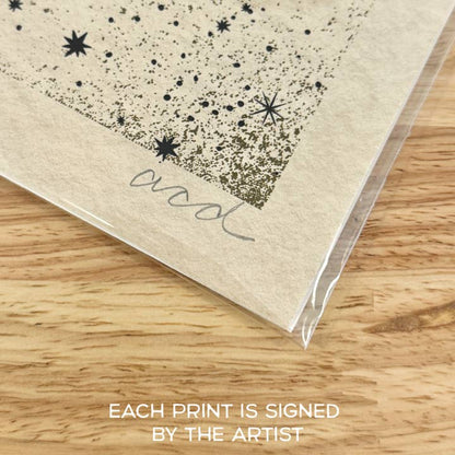 "Night Watch" Colorful Owl Art Print Mid Century Retro Moon