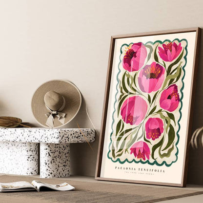 Summer Peony, Art Print, Neutral Print, Hand Drawn, Quirky