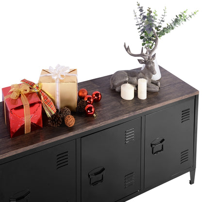 Industrial Metal Storage Cabinet with Wood Top-White/Black