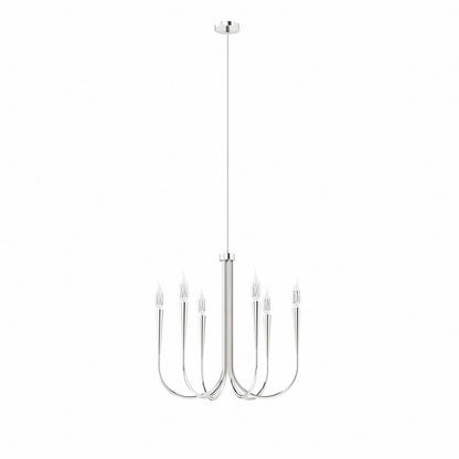 Polished Nickel Arc chandelier, 6-light silver finish living room light